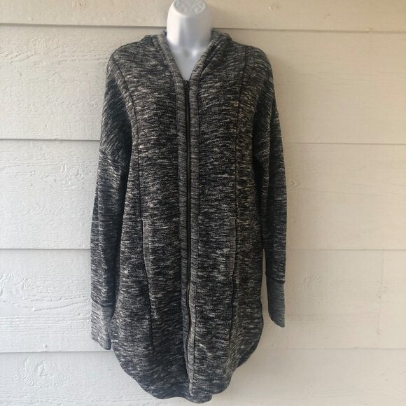 Wishlist Size Medium Longline Sweater Grey White Full Zip Hooded Sweater - Picture 1 of 8